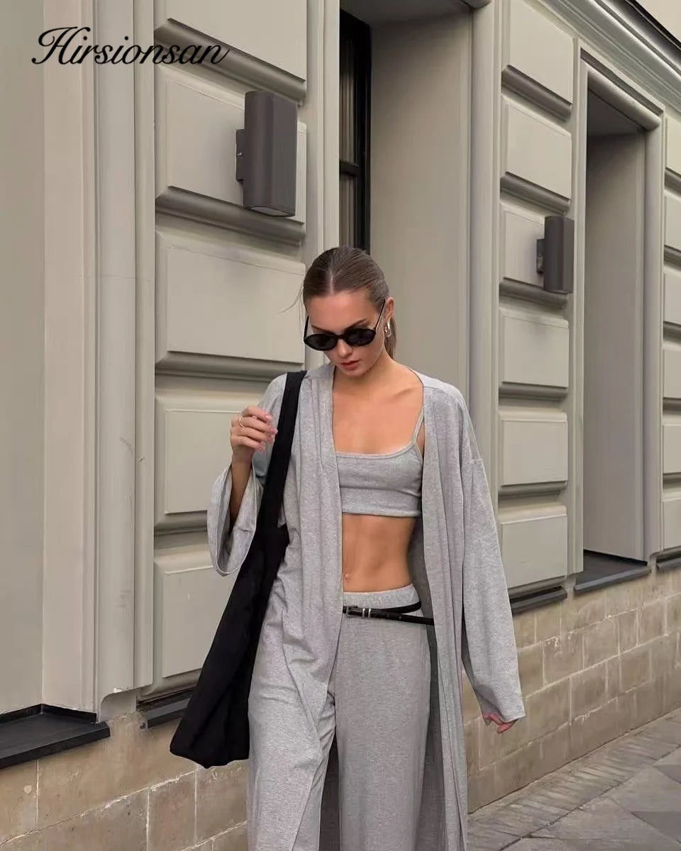 Hirsionsan Modal Soft Loose Sets Women Casual Three Pieces Long Sleeve Cardigan & High Waist Pants & Vest Outfits Tracksuit 2025.