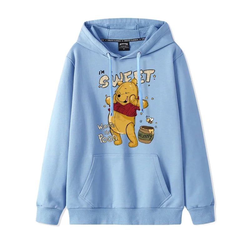 Cartoon Winnie the Pooh Mode einfacher Pullover Damen lockere und bequeme Kapuze vielseitige Paar Freundin Pullover Jacke.