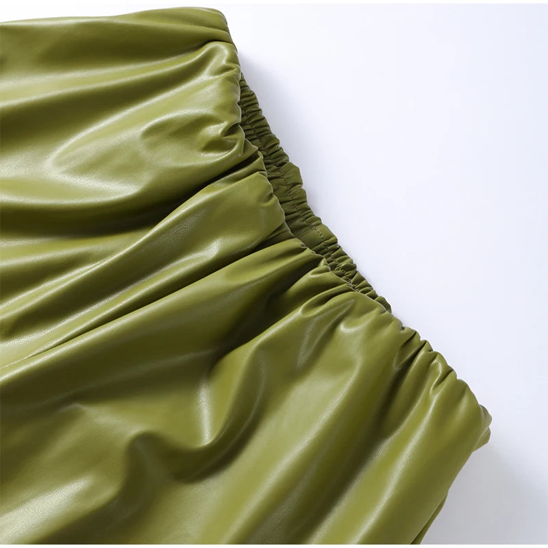 Chic Stand Collar Leather Long Skirt Sets Women Long Sleeve Jackets Spliced Solid Skirts 2025 Autumn Lady Y2k Outfits dress.