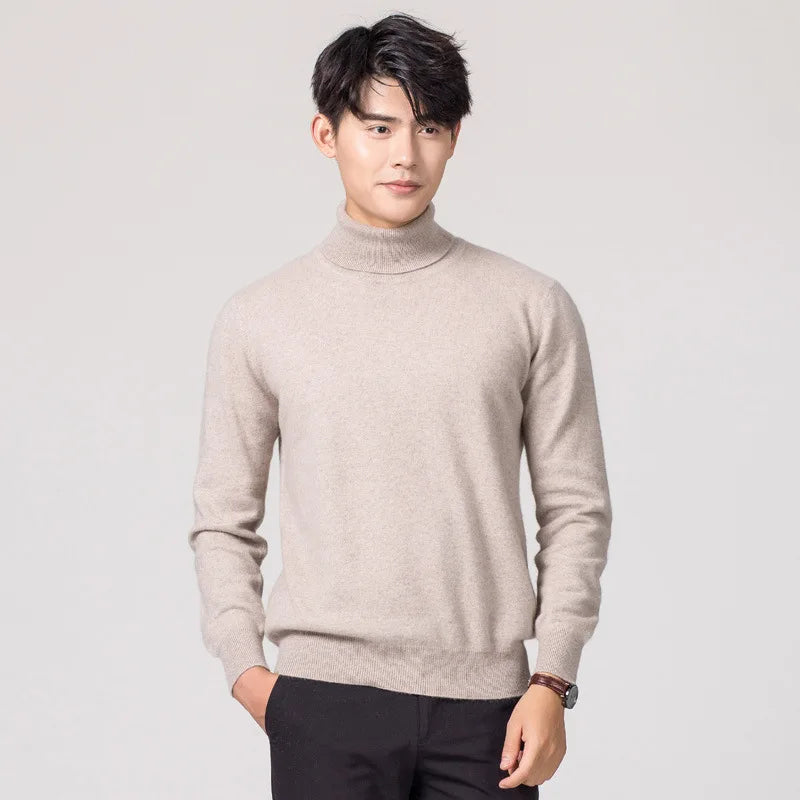 Cashmere Wool Solid Autumn Winter Men's Warm Turtleneck Knit Loose Long Sleeve Sweater Casual Comfortable Pullover Thick Sweater