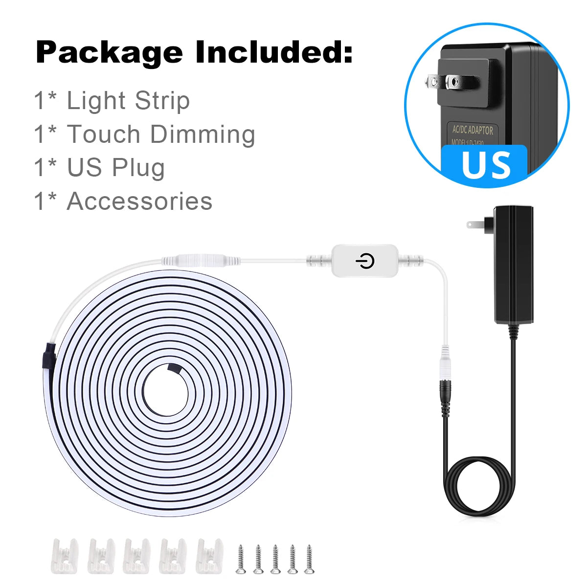 Waterproof COB LED Strip Lights 24V Flexible Neon Light Black Silicone Tube Linear Dimmable Lighting with Touch Sensor Switch