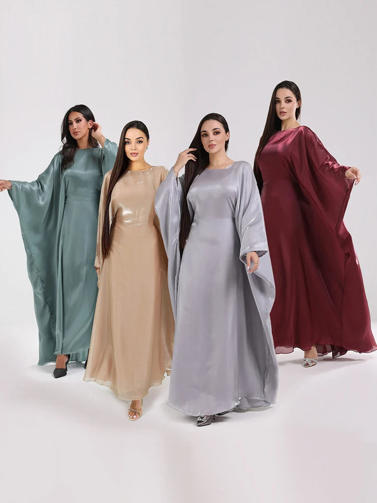 Batwing Butterfly Satin Abaya Dubai Luxury Muslim Kaftan Maxi Dress Abayas For Women Kebaya Robe Caftan Marocain Femme Vestidos.