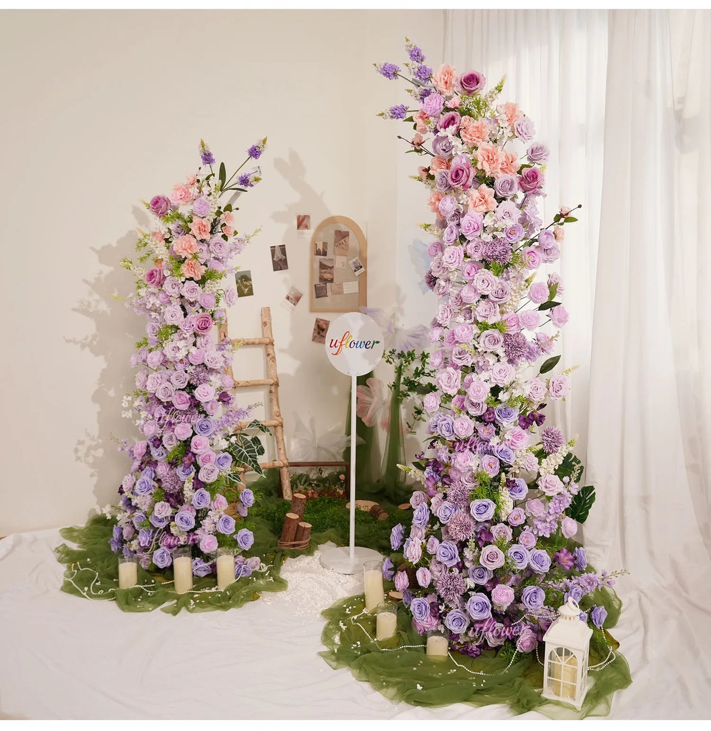 Uflower Gradient Lila Rose Blumenbogen Künstliche Dekorationen für Hochzeit Hintergrund Event Party Blumenarrangement Horn.