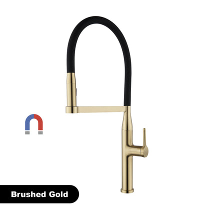 Luxury Brushed Gold Brass Pull Out Kitchen Faucet with Ceramic Cartridge Hot Cold Water Sink Tap Modern High End Sprayer Durable