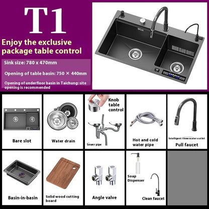 Water Catalyst Stainless Steel Kitchen Sink Multifunctional Smart Double slot Cleaning Ingredients Dishes Kitchen Sink