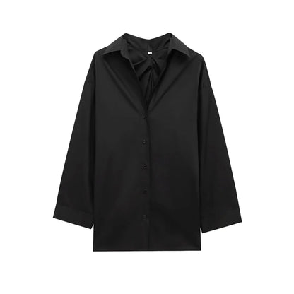 Oversized Pleated Back Shirts for Women, Long Sleeve, Button-up, Female Blouses, Chic Tops, Fashion.