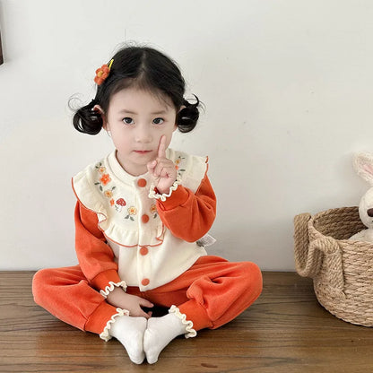 Kawaii Baby Mädchen Kleidung Pilz Sets Herbst Infant Rüschen Kragen Langarm Top Hosen Zwei-Stück Neugeborenen Baumwolle Outfit.