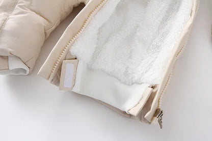 AYNIGIELL 2024 Winter Neugeborenen Verdickung Overall Integrierte Wolle Mit Kapuze Unten Strampler Baby Jungen und Mädchen Warme Schneefeste Overalls.