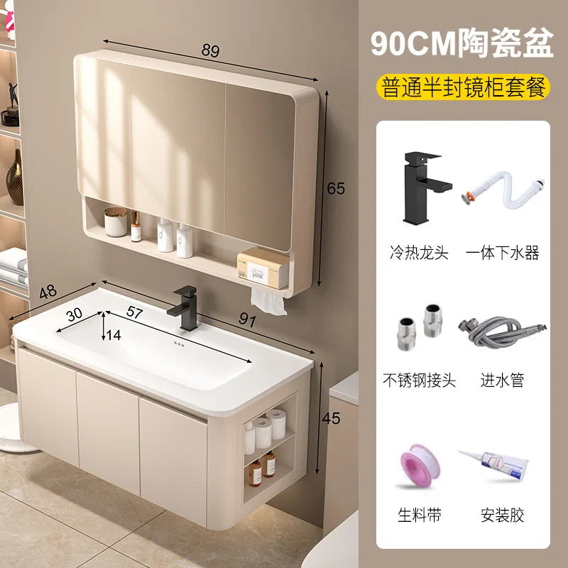 Space Badezimmerschrank aus Aluminium mit Wabenbogen und Seitenschrank, Waschbecken-Kombination, WC-Waschbecken, integrierte Keramik