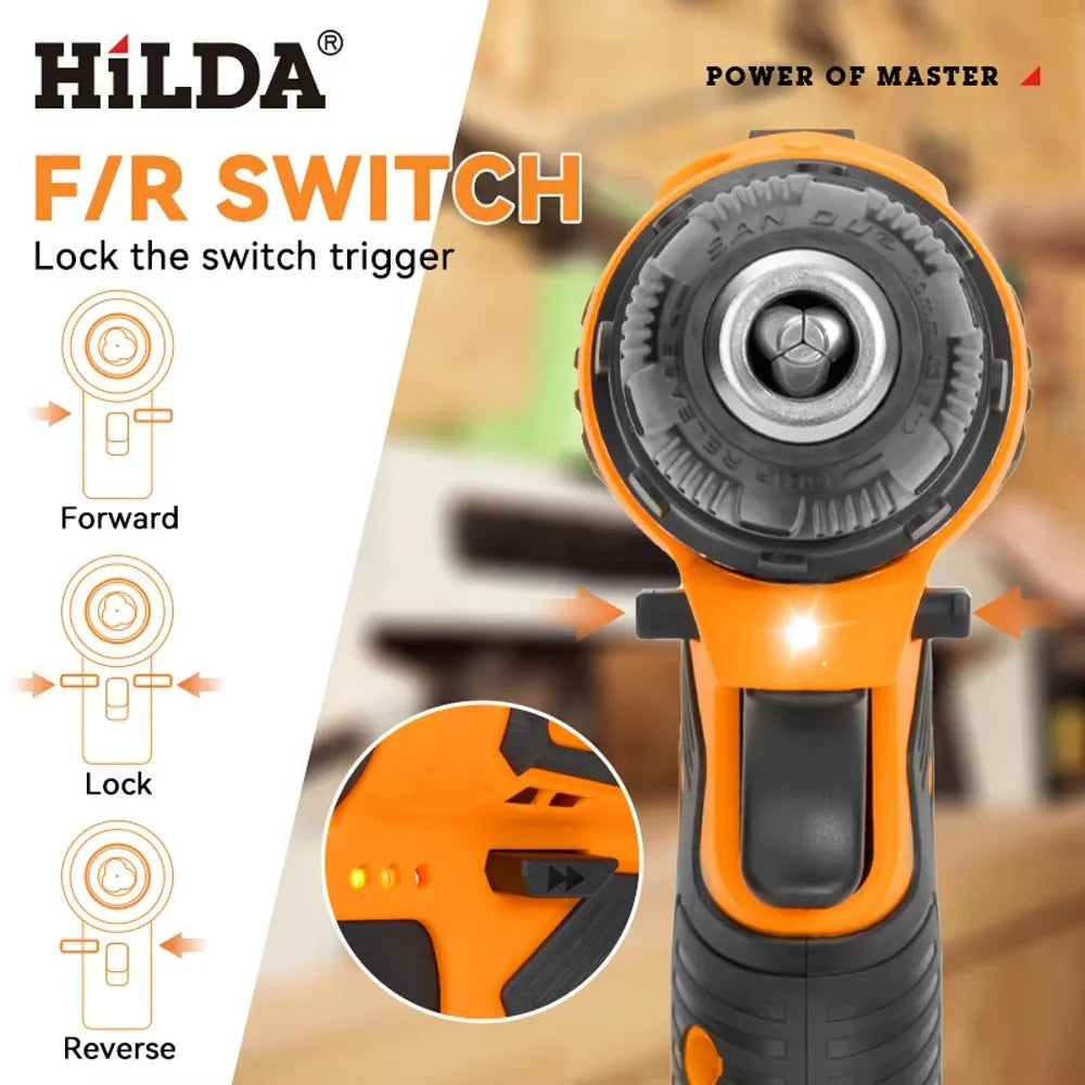 HILDA 21V Bohrmaschine Mini Wireless Power Treiber Lithium-ionen Batterie Akku-bohrschrauber Elektrische Schraubendreher Hause DIY Power werkzeuge