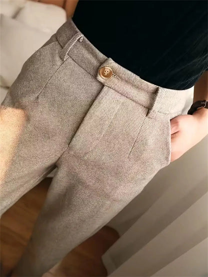 Herringbone Elegant Men's Formal Pants Premium Quality Men's Light Business Formal Pants High-Waisted Straight Leg Trousers.