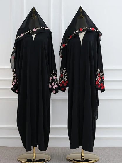 Muslim Women Dubai Abaya luxury embroidery Floral Long Dress Kaftan Flower Ramadan Robe Femme Islam African Dresses Kebaya.