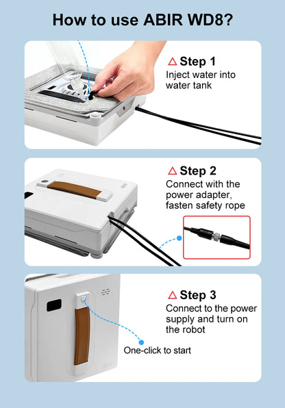 ABIR WD8 Robot Window Vacuum Cleaner,Dual Water Spray,Laser Sensor,Smart Home Glass Wall Wet Dry Cleaning ,APP&Remote Control