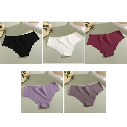 5PCS/Set Seamless Ruffle Waist Underwear for Women Sexy Ice Silk Breathable Panties Female Low Rise Stretchy Briefs Lingeries
