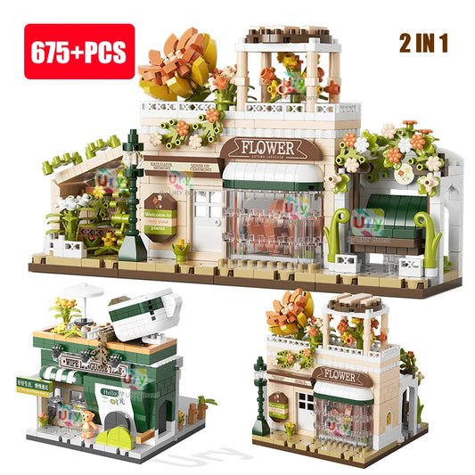 Friends House Street Diamond Bricks Girls Flower Store Coffee Shop View Designer DIY Building Block Toys for Kids Christmas Gift.