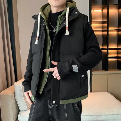 Men Windproof Hooded Vest Men Jacket Sleeveless Vest Winter Jacket Casual Coat Men Down Cotton Warm Thicken Waistcoat Thick Coat.