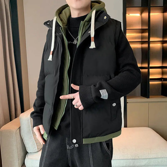 Men Windproof Hooded Vest Men Jacket Sleeveless Vest Winter Jacket Casual Coat Men Down Cotton Warm Thicken Waistcoat Thick Coat.