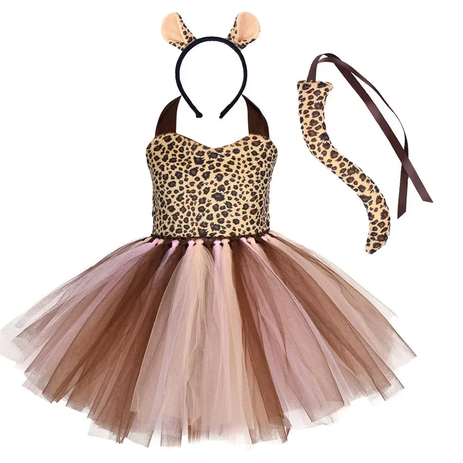 Halloween Tier Cosplay Kostüm für Kinder Wald Thema Kühe Tiger Giraffe Leopard Zebra Tutu Kleider Performance Tanz Sets.