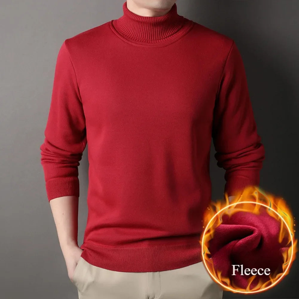 Men's Autumn Winter New Turtleneck Sweater Warm Cozy Solid Color Casual Bottom Knitted Pullovers Male Fashion Knitwear.