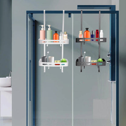 Modernes 2-stufiges Badezimmerregal in Silber/Schwarz, an der Tür montiertes Lagerregal, geeignet für Badezimmer, Küche, Wohnzimmer, Balkon