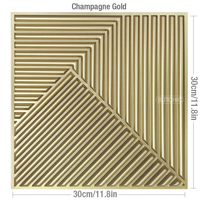 12pcs 30x30cm 3D Stereo Wall Panel Diamond Champagne gold Wood grain tile 3D wall sticker Wood grain living room Bathroom paper