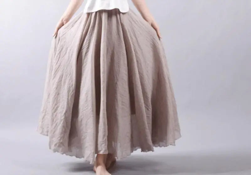 Frauen Elegante Hohe Taille Leinen Maxi Rock 2023 Sommer Damen Casual Elastische Taille 2 Schichten Röcke saia feminina 20 Farben SK53