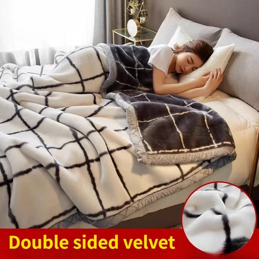 Printing Blanket Quilt Winter Keep Warm Double-deck Thickening Soft Comfortable Multiple Specifications Add Velvet Siesta Sheet.