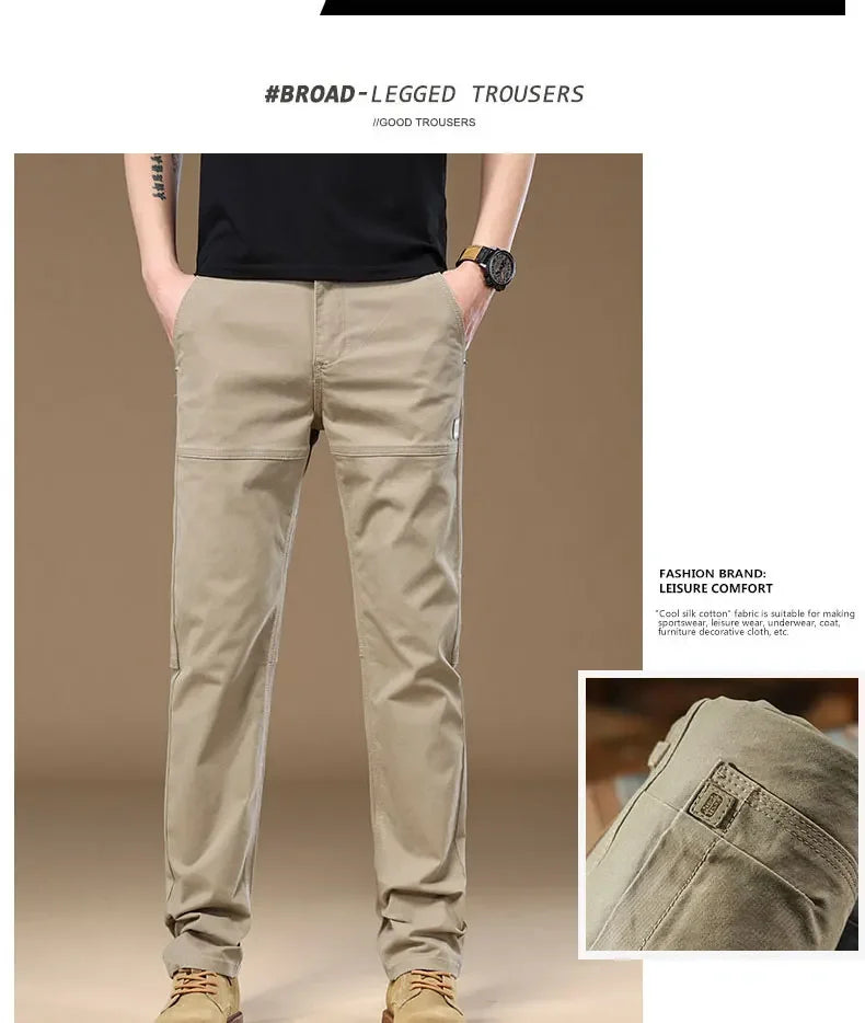 Men's Pants 97% Cotton Thick Business Casual Korean Grey Cargo Trousers Male Large Size 38 40 Brand Clothing Pant.
