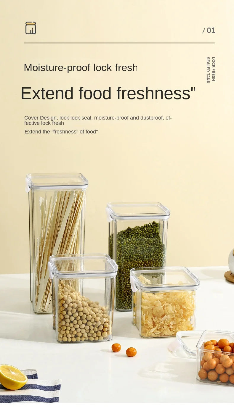 Large Capacity Waterproof Transparent Sealed Jar Multi-size Scene Kitchen Candy Dried Grain Storage With Lid Fridge Storage Tank.