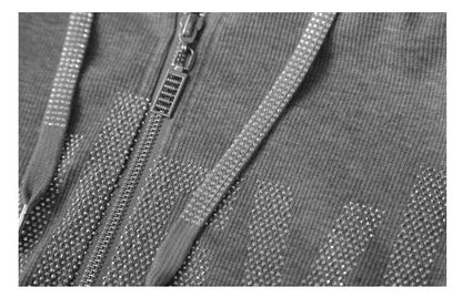 #7937Black Grey Women Hoodies Sweatshirt Tops Pullovers Diamonds Letters Slim Streetwear Short Hoodies Woman Zipper Korean Style