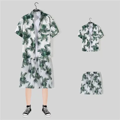 Shopee Popular Men's Loose-fit Hawaiian Vacation Beach Shirt Shorts Set Summer Casual Comfortable Clothing