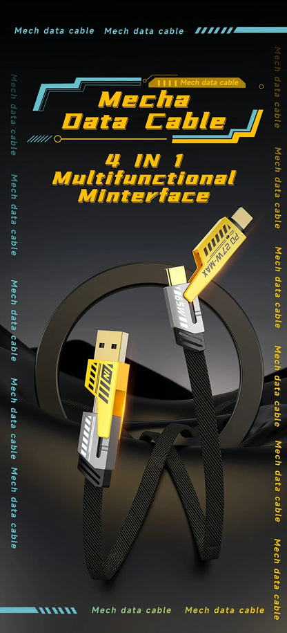 4 in 1 USB Type C Cable Type C TO C PD 65W 27W LIGHTNING Fast Charging Mech Cable For iPhone Samsung Xiaomi HUAWEI OPPO One Plus.