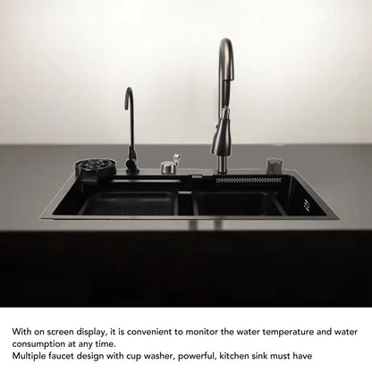 Küchenspüle, Digitalanzeige, Workstation unter der Theke, Küchenspüle, 68 x 45 cm, verdickte Küchenspüle aus Edelstahl