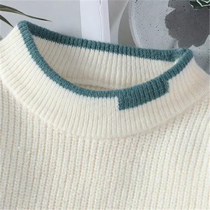 Men's Mock Neck Knitted Sweater Fashion Patchwork Knitting Pullovers Men Autumn Winter Daily Casual Warm Pullover Sweaters Man.