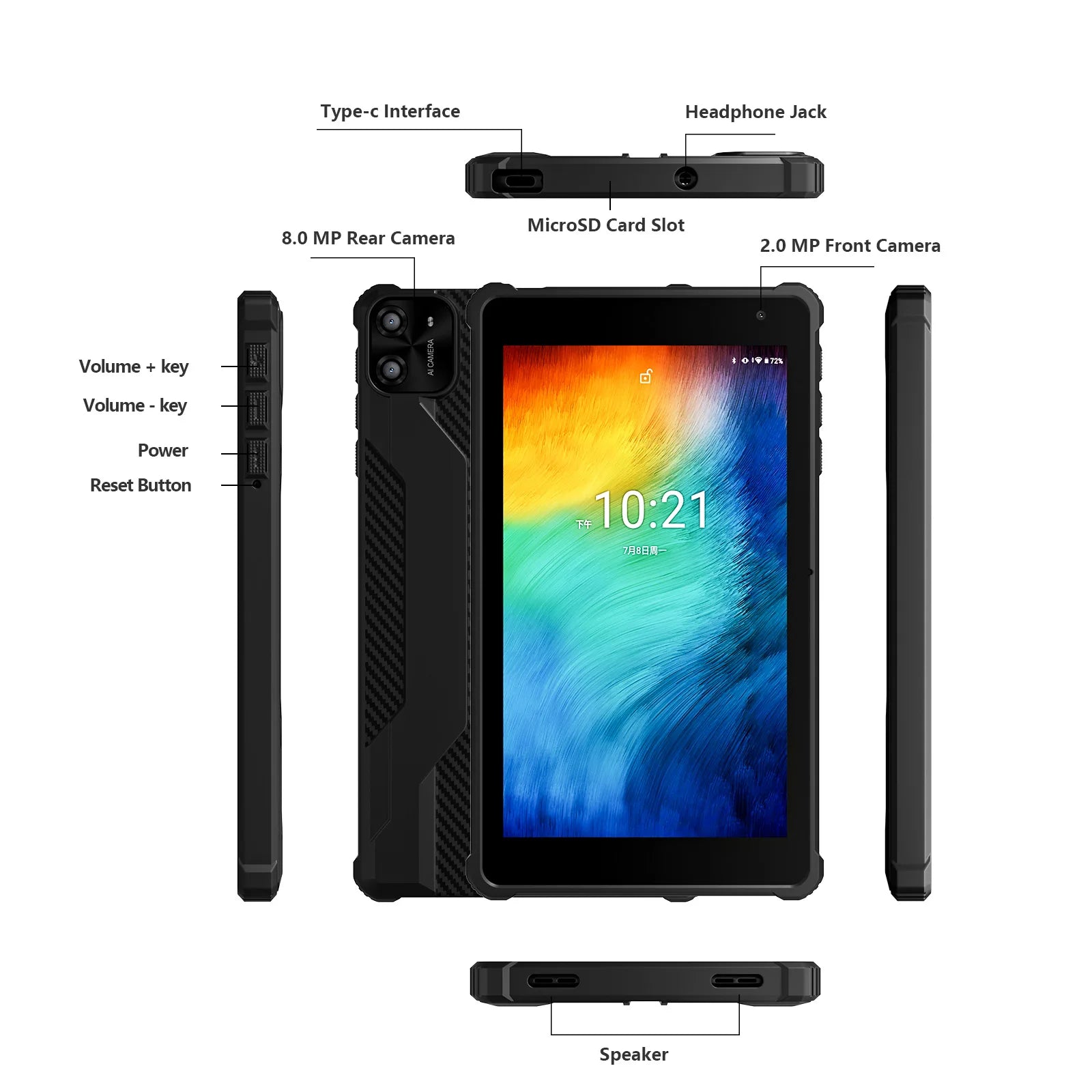 PRITOM Tablet 7" Android 14 Tablets, 8GB RAM(3+5GB Expand) 64GB ROM, A523 Octa-Core Processor, 5G WiFi+WiFi6, Dual Camera,Black.