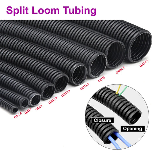 1/5/10M Black Wire Conduit Convoluted Tubing Wire Threading Plastic Sleeve Flexible Split Loom Wire Cover Cable Wrap Protector.