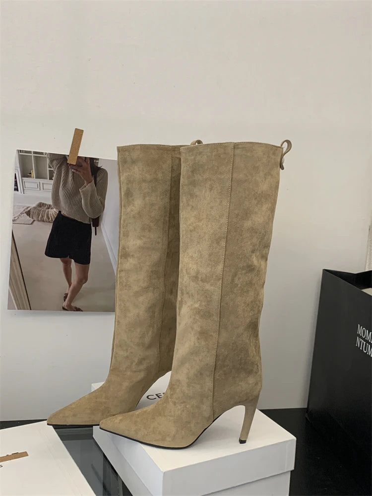 Eilyken Winter Street Style Pointed Toe Knee-High Women Boots Thin Heels Shoes Female Punk Vintage Long Booties Zapatos De Muje.