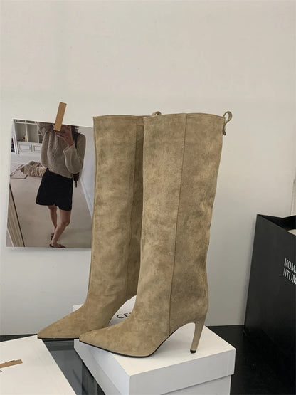 Eilyken Winter Street Style Pointed Toe Knee-High Women Boots Thin Heels Shoes Female Punk Vintage Long Booties Zapatos De Muje.