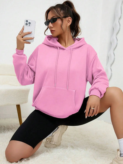 Einfarbiger Hoody für weibliche Herbst modische Kleidung lässige Fleece Tasche Hoodies mehrfarbige Unisex Frauen Streetwear.