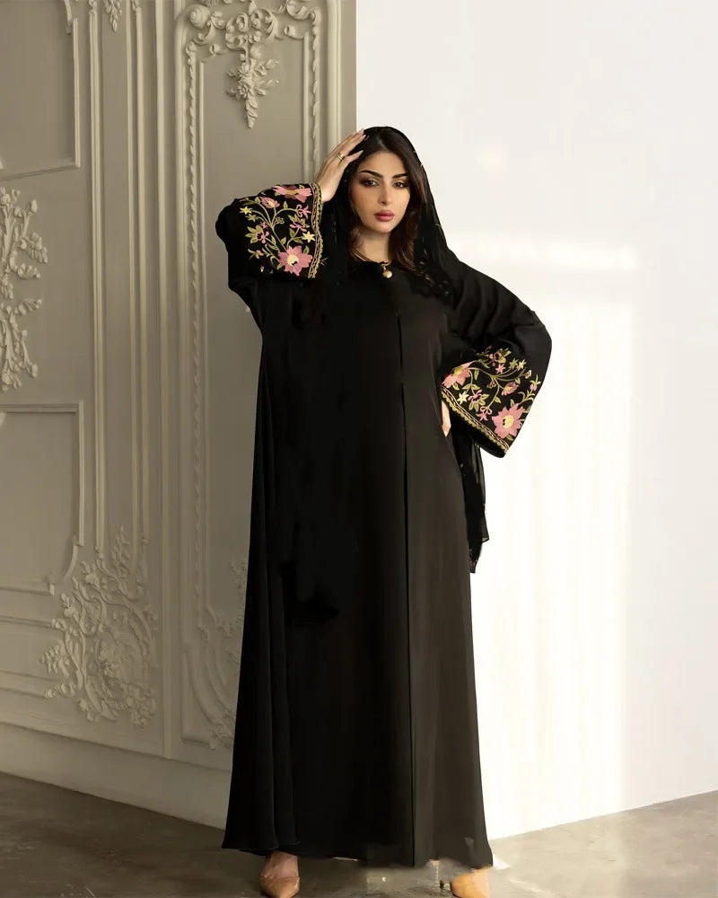 Eid Frauen Muslimischen Abaya Kleid Stickerei Strickjacke Kaftan Party Jalabiya Ramadan Lange Abayas Vestidos Largos Arabischen Lange Robe.