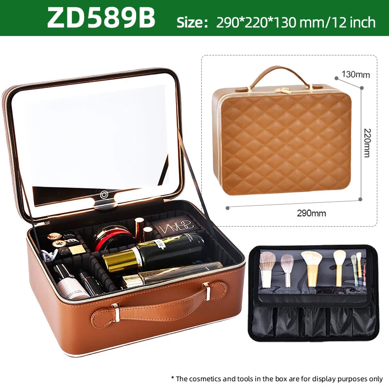 Large Capacity Makeup Case with LED Mirror Multiple Size Options Cosmetic Box LED Mirror Makeup Storage Box for Beauty Salons