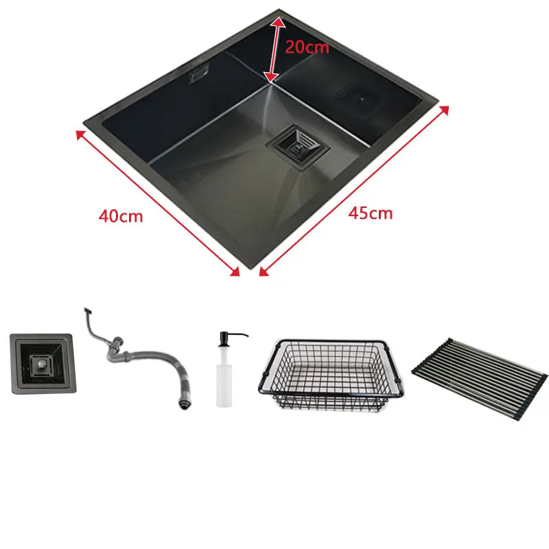 Nano mattschwarzes Küchenspülbecken über der Theke oder Udermount-Spülbecken, Gemüsewaschbecken, Einzelwaschbecken aus Edelstahl für die Küche