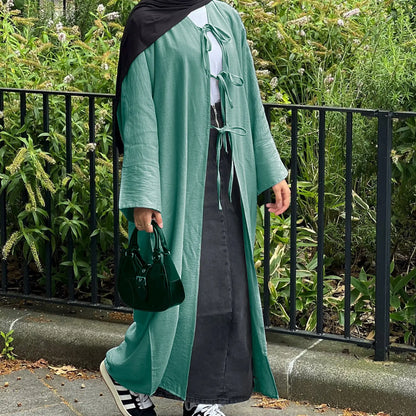 Ramadan Eid Muslim Women Modest Arab Open Abaya Long Dress Jalabiya Lace Up Cardigan Robe Morocco Dubai Abayas Kaftan Vestidos.