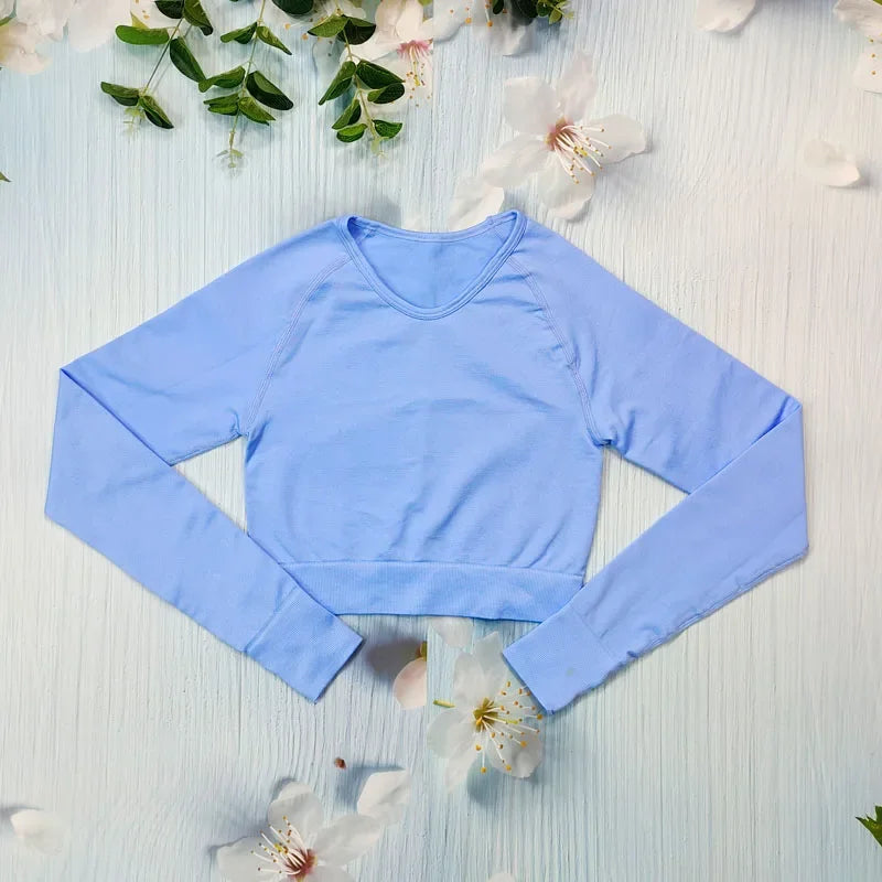 Seamless Women's T-shirt Sports Female Clothing Fitness Long Sleeve Tops with Thumb Hole Gym Running Shirts Workout Sportswear