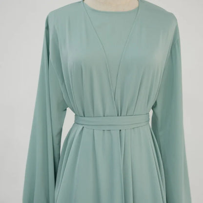 2-teiliges Saudi-Arabien muslimisches Damen-Abaya-Kleid aus Satin für Damen, Islam, Dubai, Urlaub, bescheidene Kleidung, 2024, elegante türkische Robe