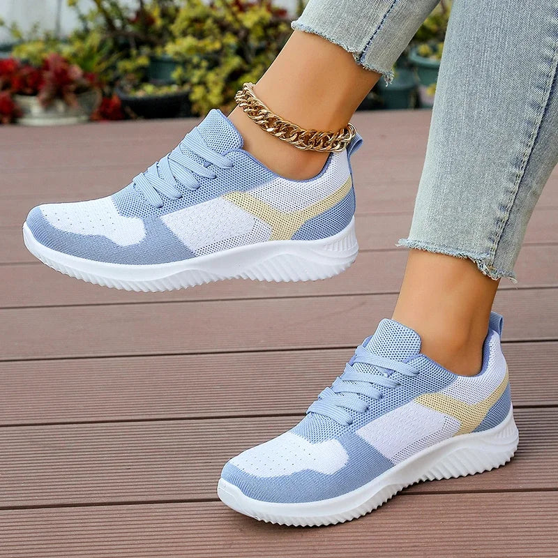 Autumn 2025 Sky Blue Women's Sneakers Plus Size 41 Mix Color Lace Up Casual Shoes Woman Soft Sole Platform Flats Tennis Shoes.