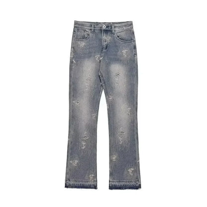 Loose Men's Straight Leg Jeans Casual High Street American Style Torn Frayed Hem Wide Leg Pants Trendy Casual Denim Trousers.