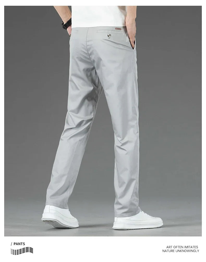 Thin Men Bamboo Summer Pants Casual High Quality Business Classic Fashion Stretch Slim Formal Straight Trousers Black Gray Khaki