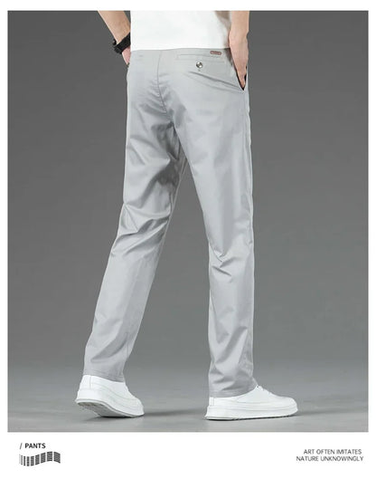 Thin Men Bamboo Summer Pants Casual High Quality Business Classic Fashion Stretch Slim Formal Straight Trousers Black Gray Khaki