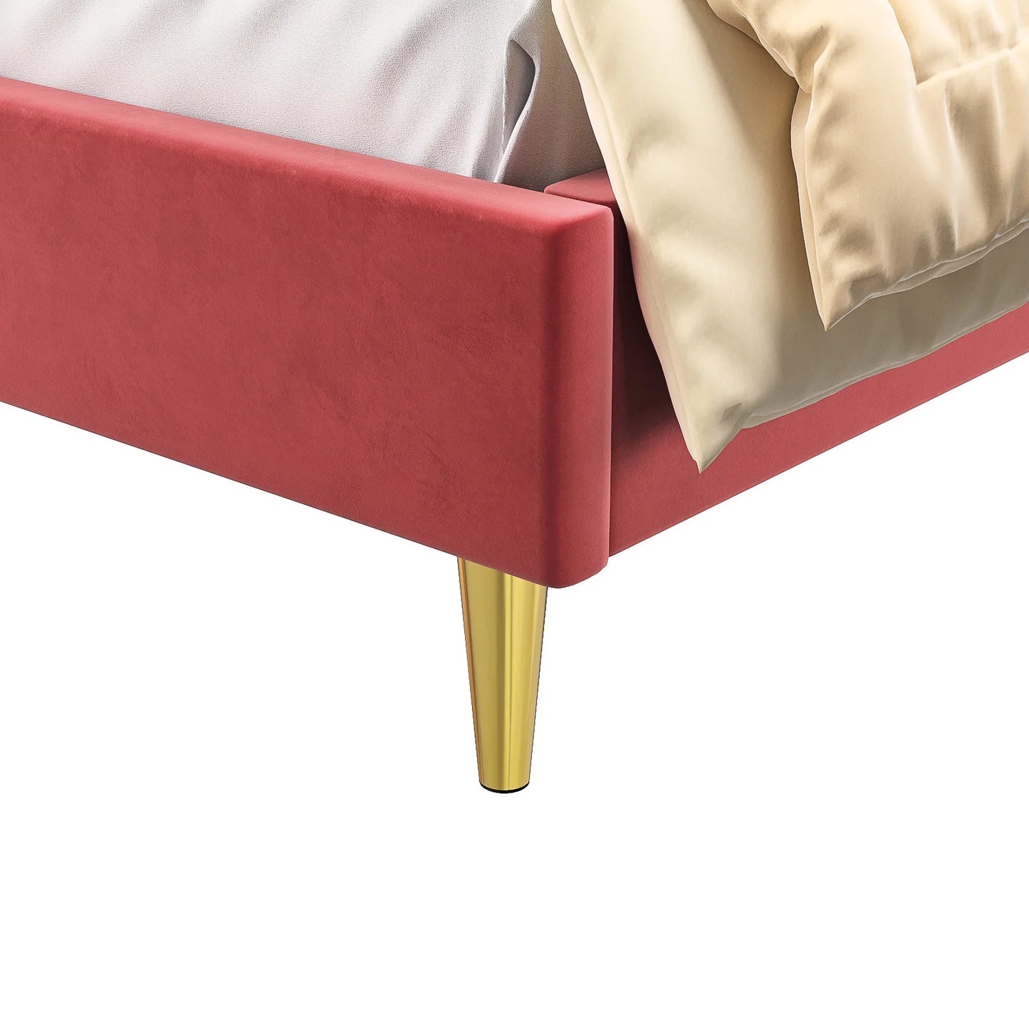 Rosahqnda Kinderbett 140 x 200 cm, Einzelbett, Kinderblütenblattbett, geeignet für Mädchenschlafzimmer, Beige, Weinrot, Samt